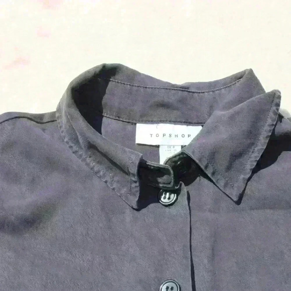 TOPSHOP Gray Button Up Relaxed Fit Top Collar Pockets Roll Tab Sleeve Women S - Picture 3 of 9